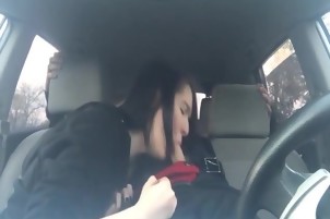 Lucky guy sits back and gets sucked in the car